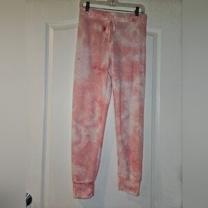 Love Streak Sweatpants Joggers Womens Large Pink & White Tye Die Waffle Fabric